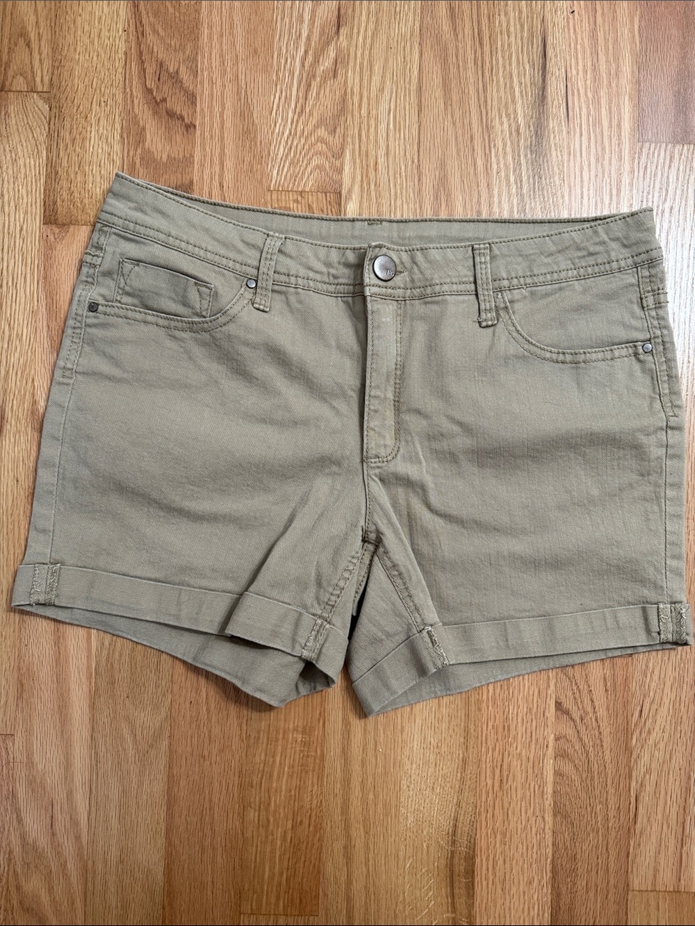 ✅ FADED GLORY Casual Zip Fly Khaki Short Shorts Cotton/ Spandex Size 12 -Tan